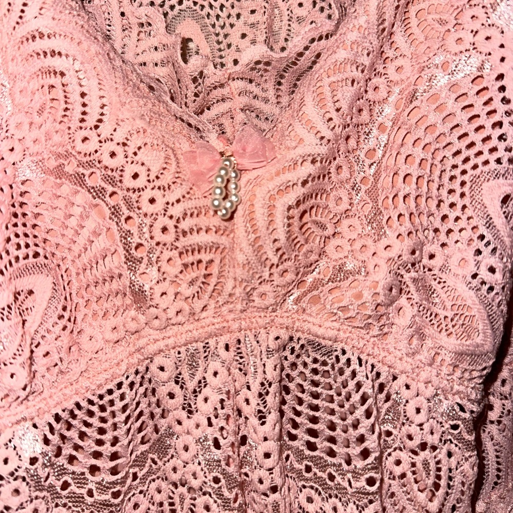 Pink Lace - Pajamas - with Pearl Detail